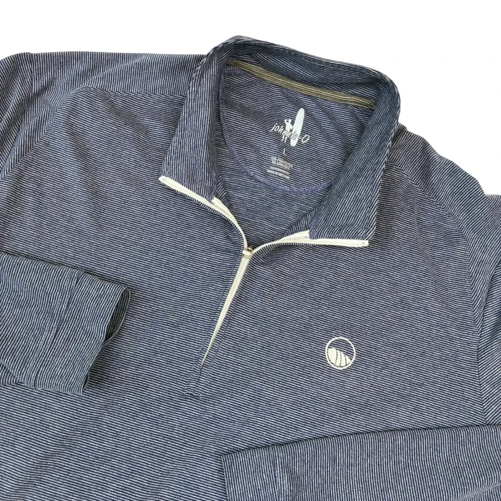 johnnie-O Pullover Mens L Blue Striped 1/4 Zip Performance Golf Sweatshirt